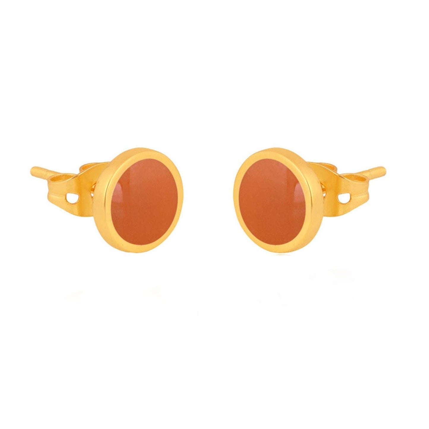 Gold and Orange Enamel Studs - The Little Jewellery Company