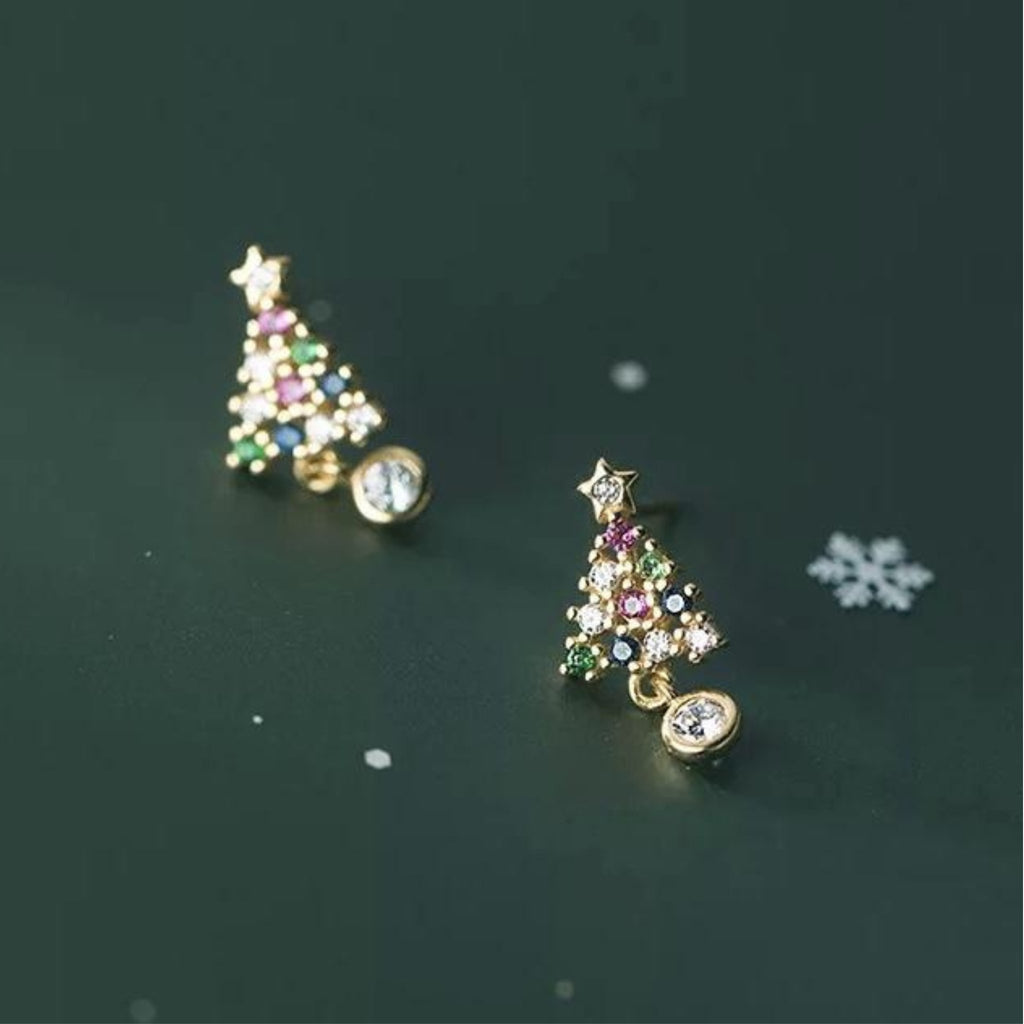 Gold Christmas Tree Studs - Sterling Silver - The Little Jewellery Company