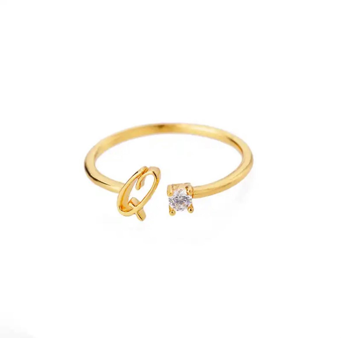 Gold Initial Ring - Q - The Little Jewellery Company