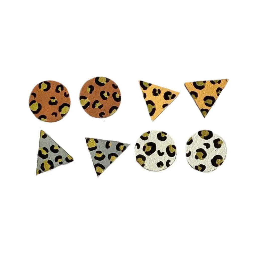 Gold Leopard Print Hand Painted Wooden Earrings Set - The Little Jewellery Company
