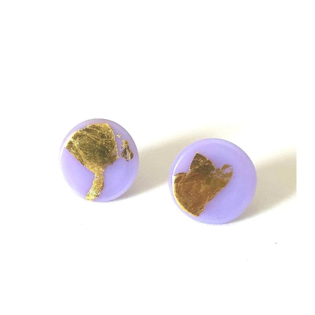 Gold Lilac Handmade Glass Button Studs - The Little Jewellery Company