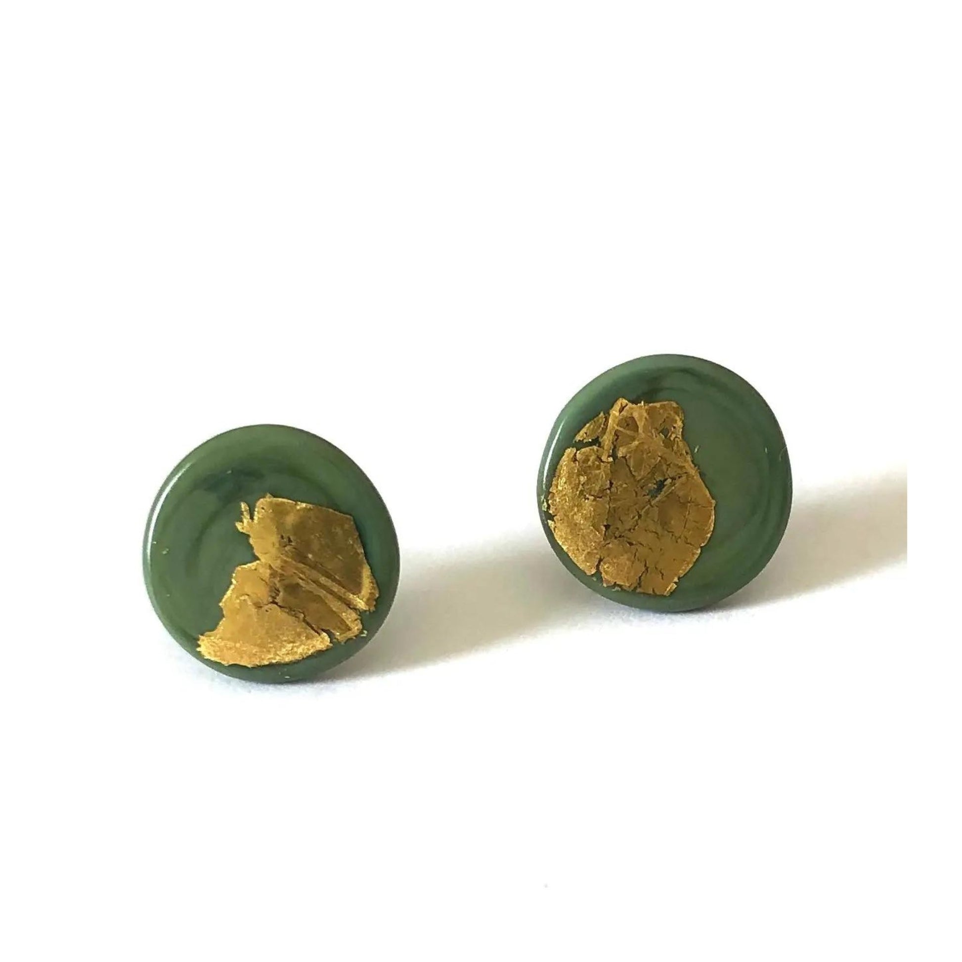 Gold Olive Handmade Glass Button Studs - The Little Jewellery Company