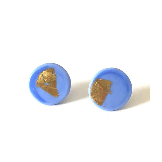Gold Periwinkle Handmade Glass Button Studs - The Little Jewellery Company