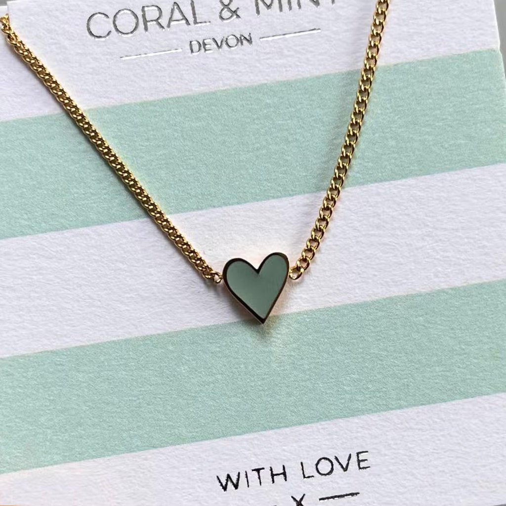 Gold Plated Heart Necklace With Mint Enamel - The Little Jewellery Company