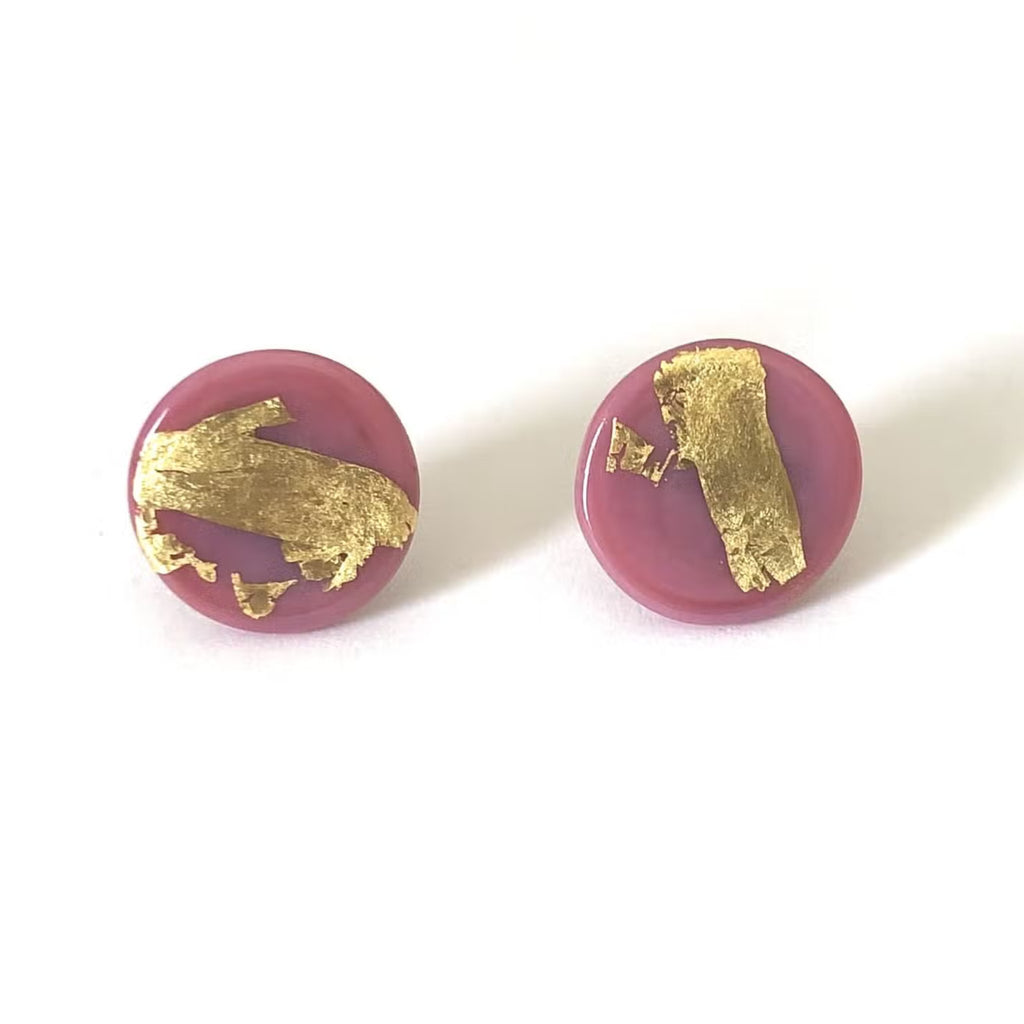 Gold Raspberry Handmade Glass Button Stud Earrings - The Little Jewellery Company