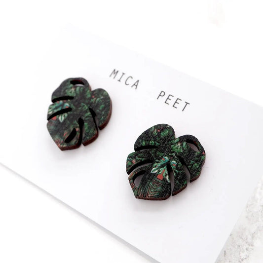 Green Monstera Leaf Studs - The Little Jewellery Company