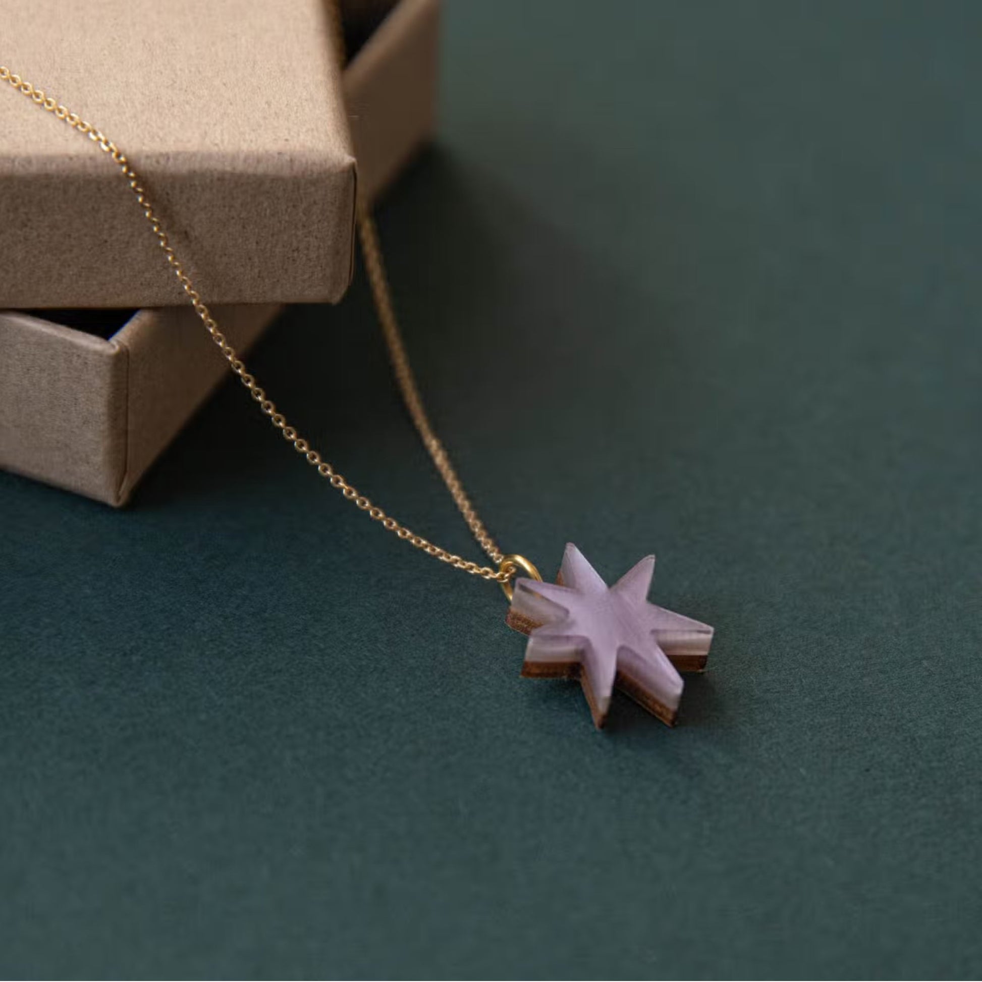 Hand Drawn Star Gold Necklace in Lilac Marble - The Little Jewellery Company