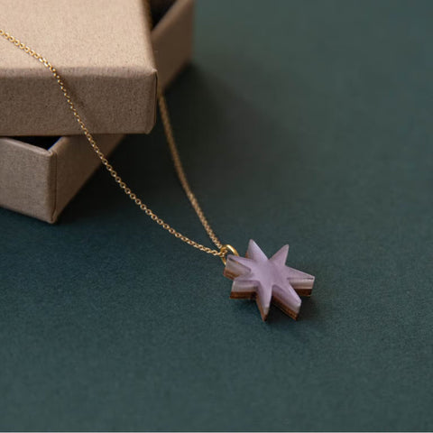 Hand Drawn Star Gold Necklace in Lilac Marble