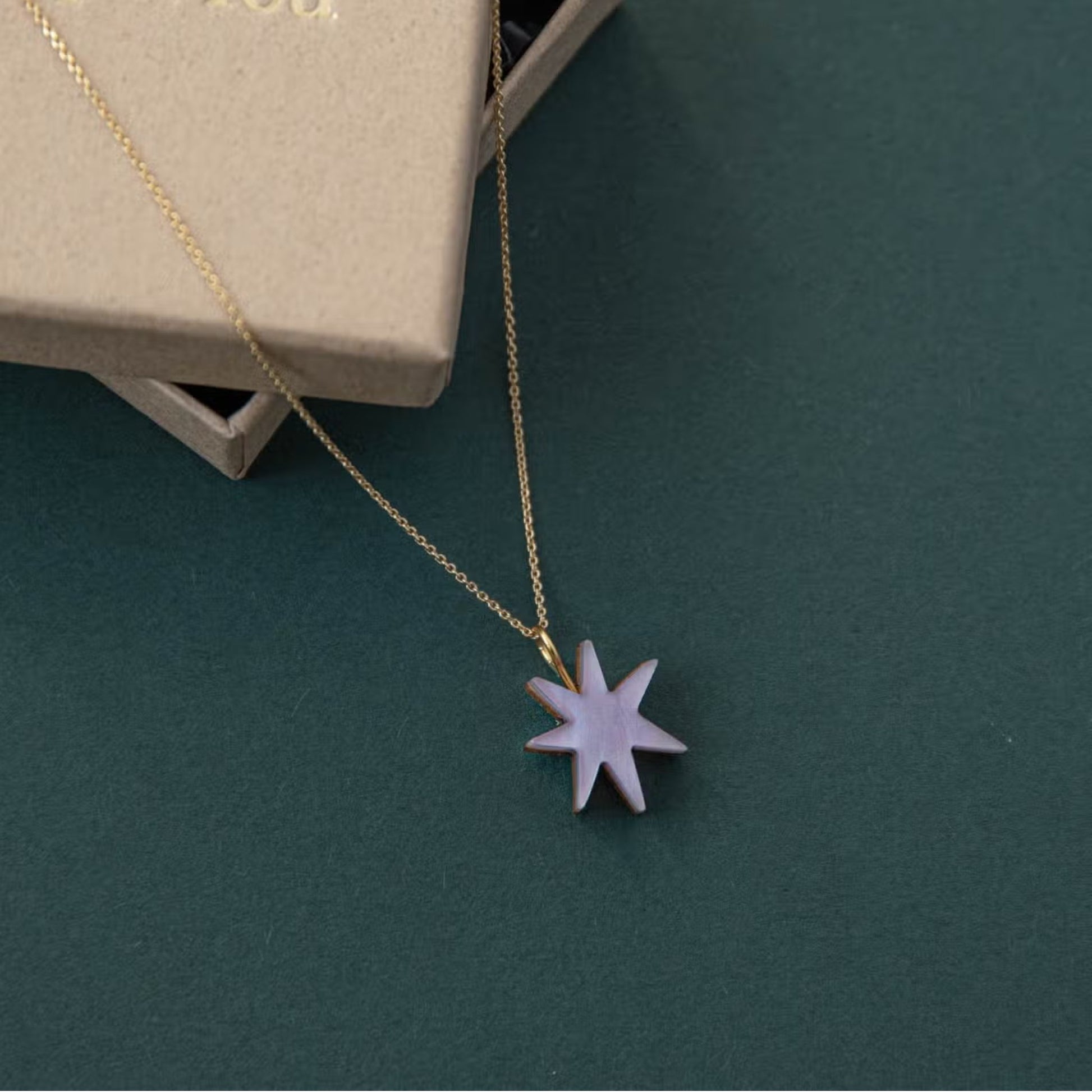 Hand Drawn Star Gold Necklace in Lilac Marble - The Little Jewellery Company