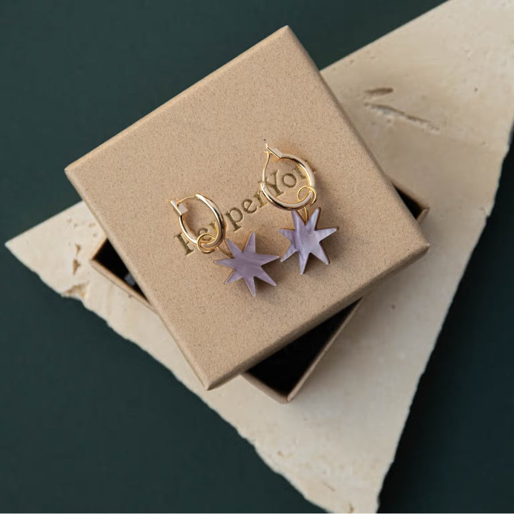 Hand Drawn Star Hoops in Lilac Marble - The Little Jewellery Company