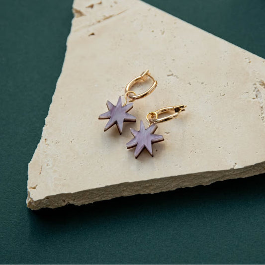 Hand Drawn Star Hoops in Lilac Marble - The Little Jewellery Company