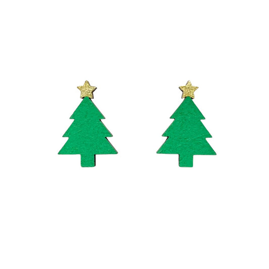 Hand Painted Wooden Christmas tree Studs - The Little Jewellery Company