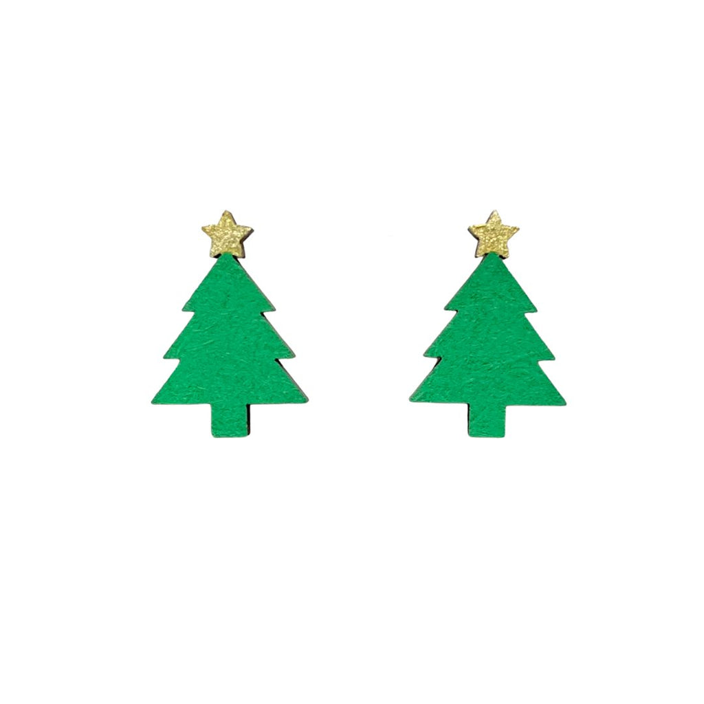 Hand Painted Wooden Christmas tree Studs - The Little Jewellery Company