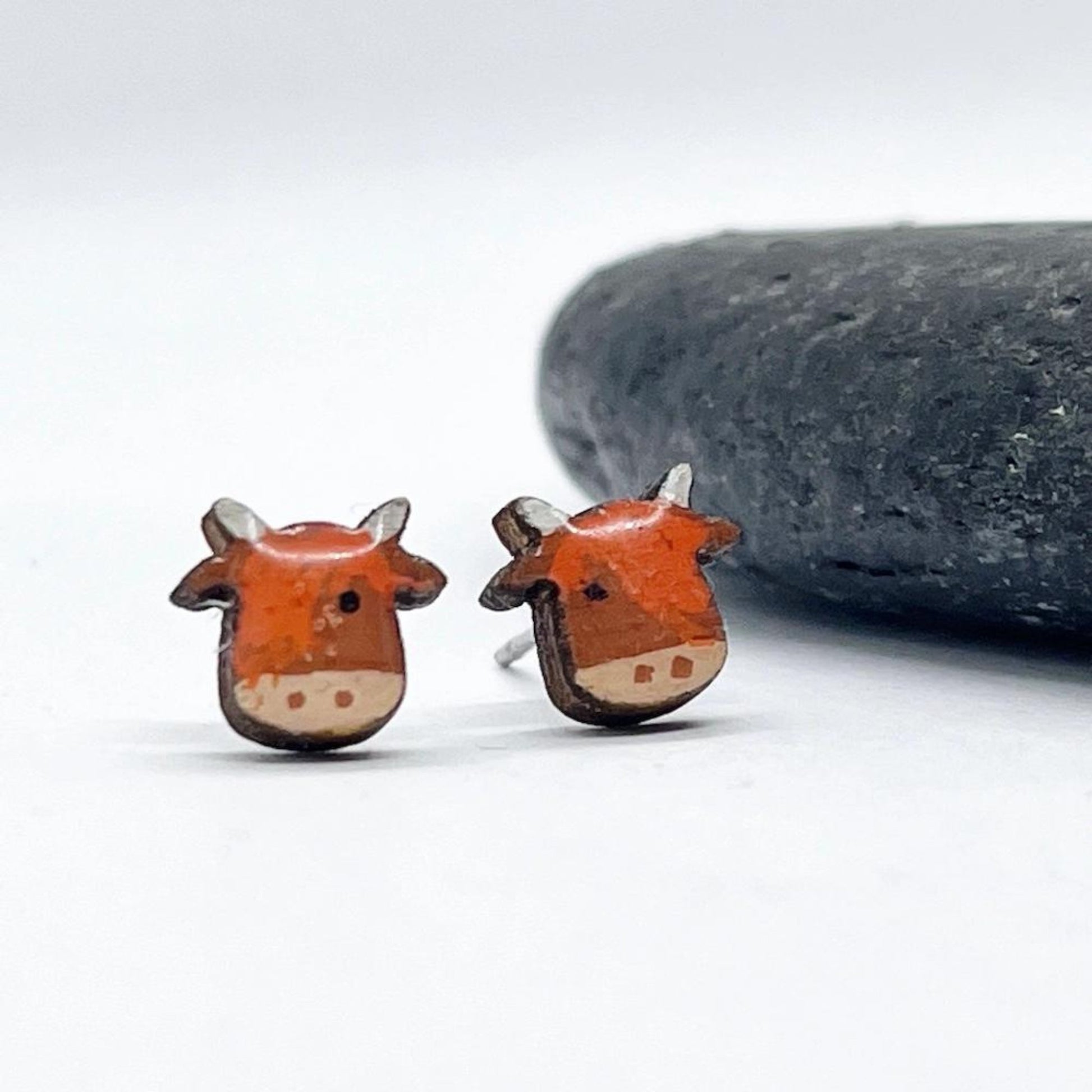 Hand-Painted Wooden Highland Cow Earrings - Made in Scotland - The Little Jewellery Company