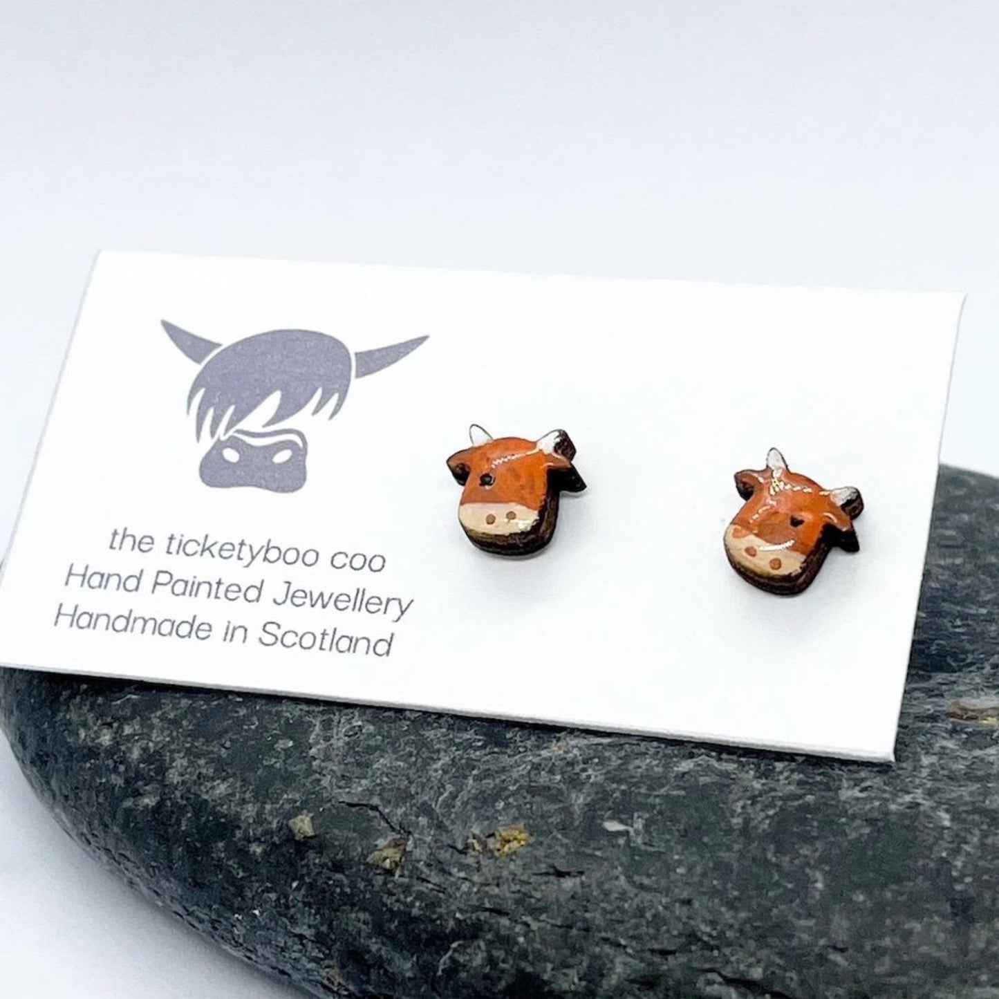 Hand-Painted Wooden Highland Cow Earrings - Made in Scotland - The Little Jewellery Company