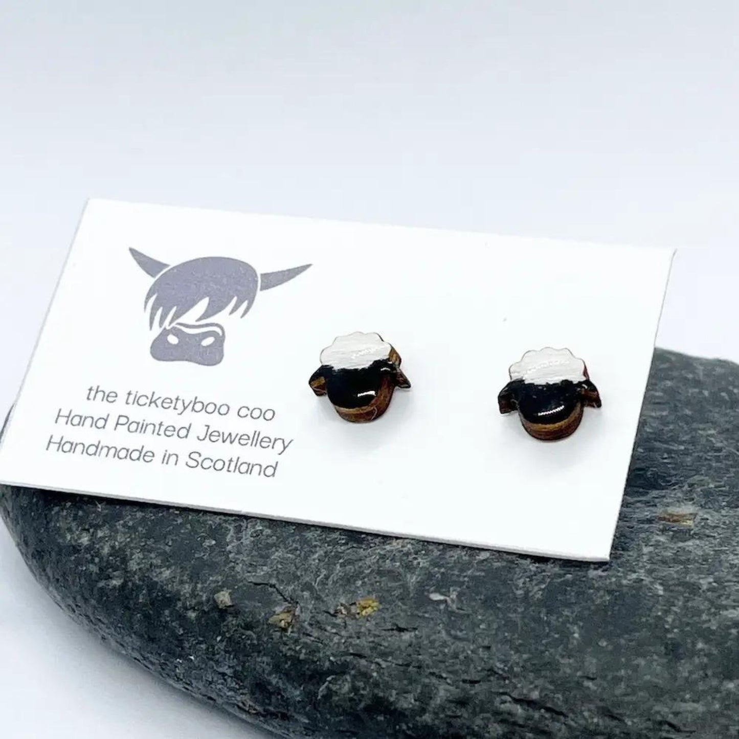 Hand-Painted Wooden Sheep Earrings - Made in Scotland - The Little Jewellery Company
