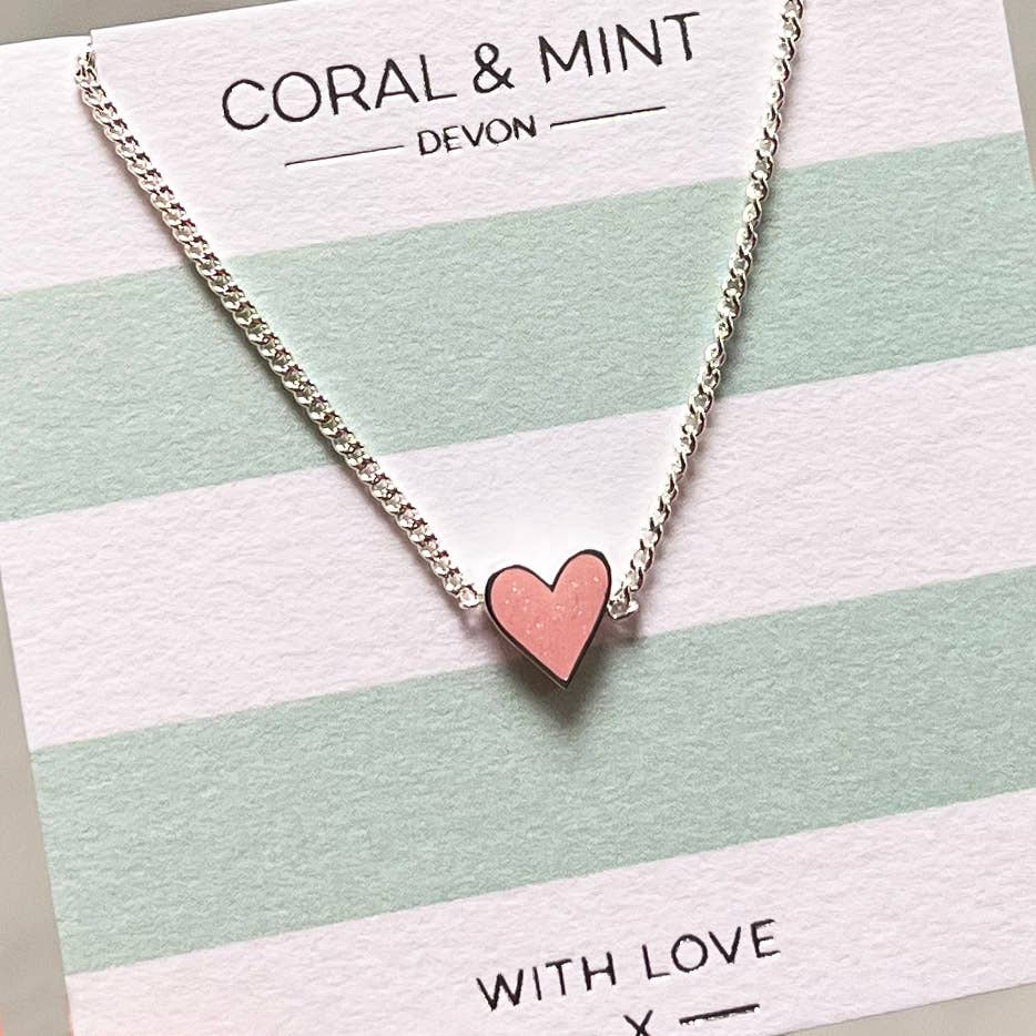 Heart Necklace with Glitter Pink Enamel - The Little Jewellery Company