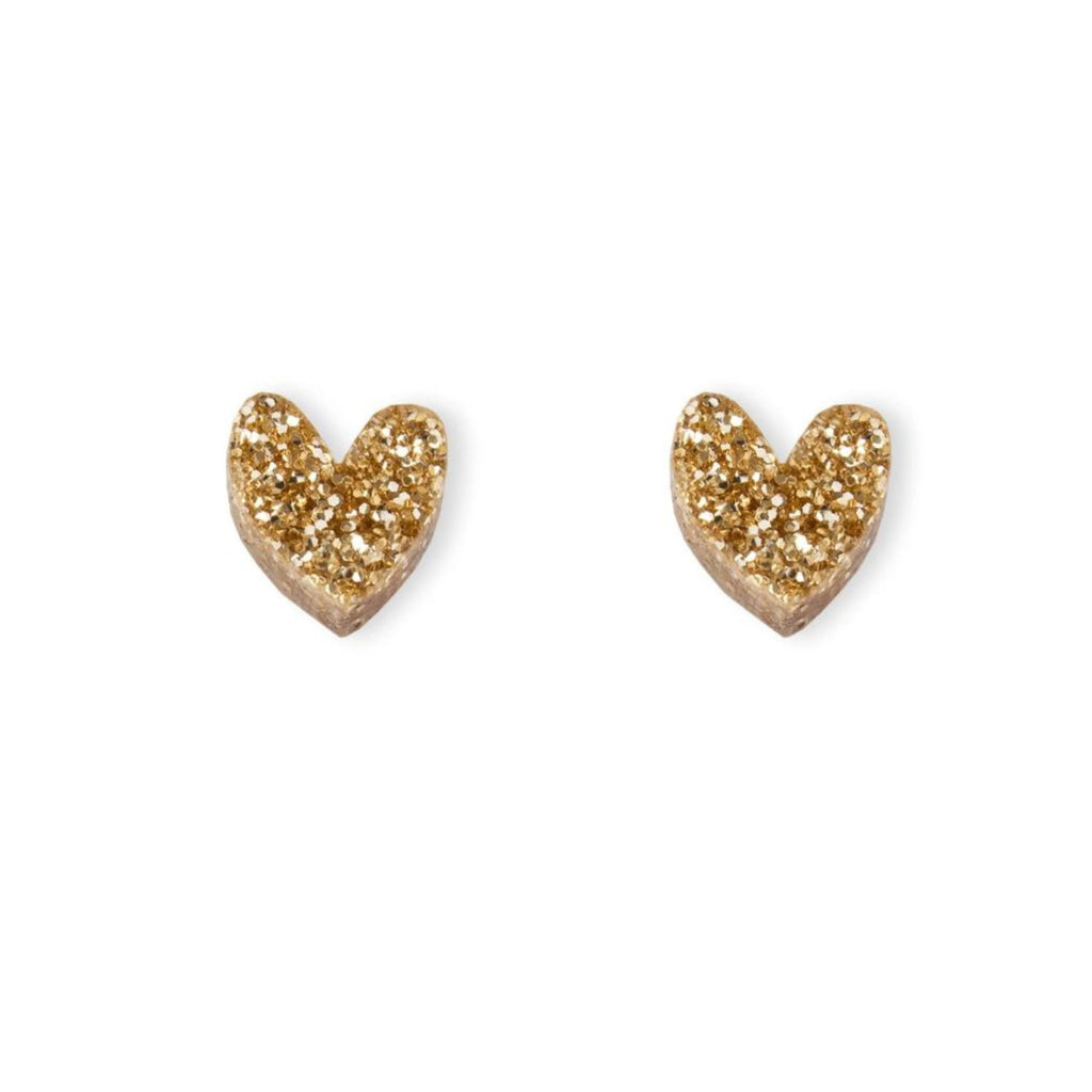 Heart Stud Earrings - Gold Glitter - The Little Jewellery Company