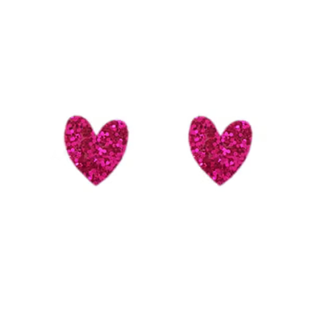 Heart Stud Earrings - Hot Pink Glitter - The Little Jewellery Company