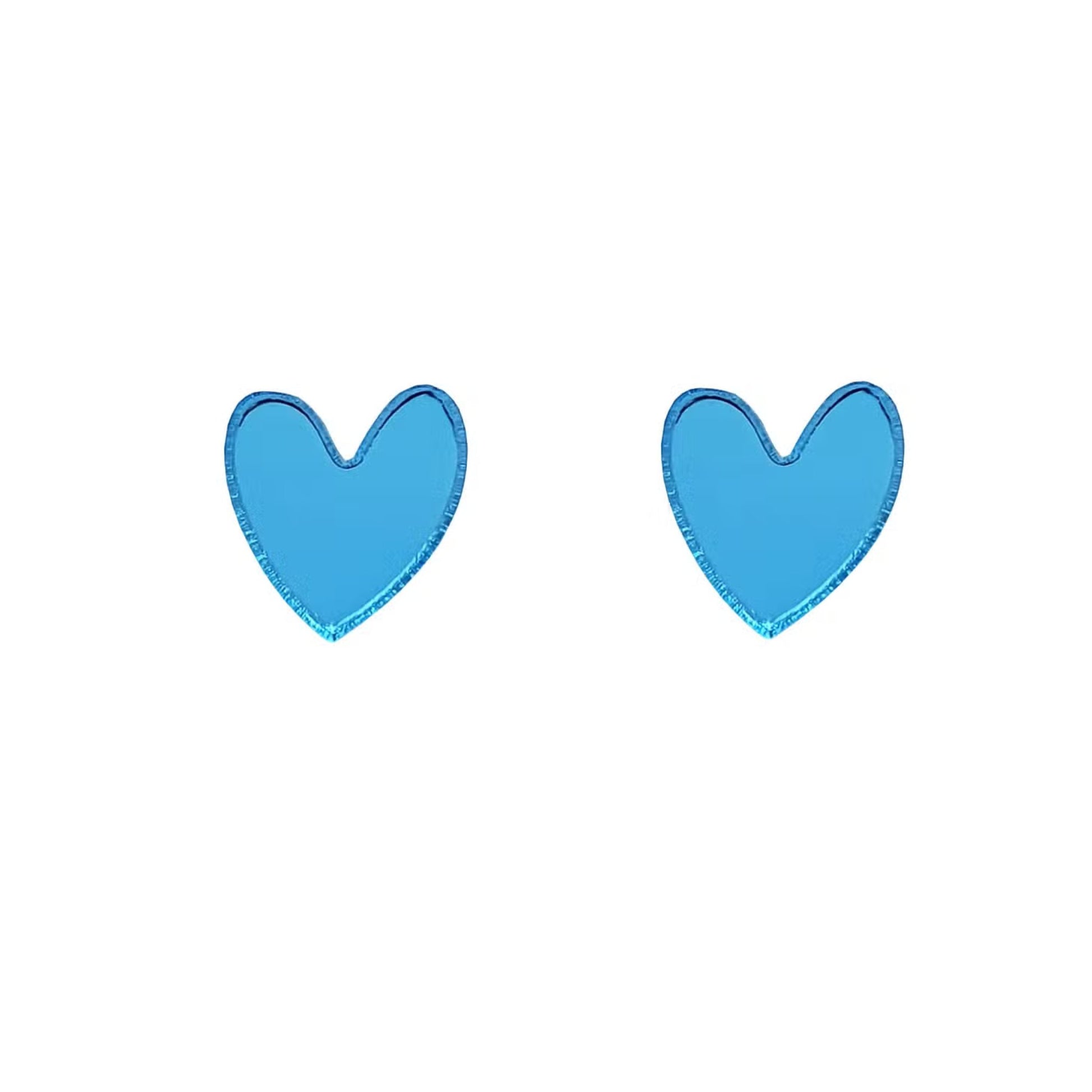 Heart Stud Earrings - Light Blue Mirror - The Little Jewellery Company