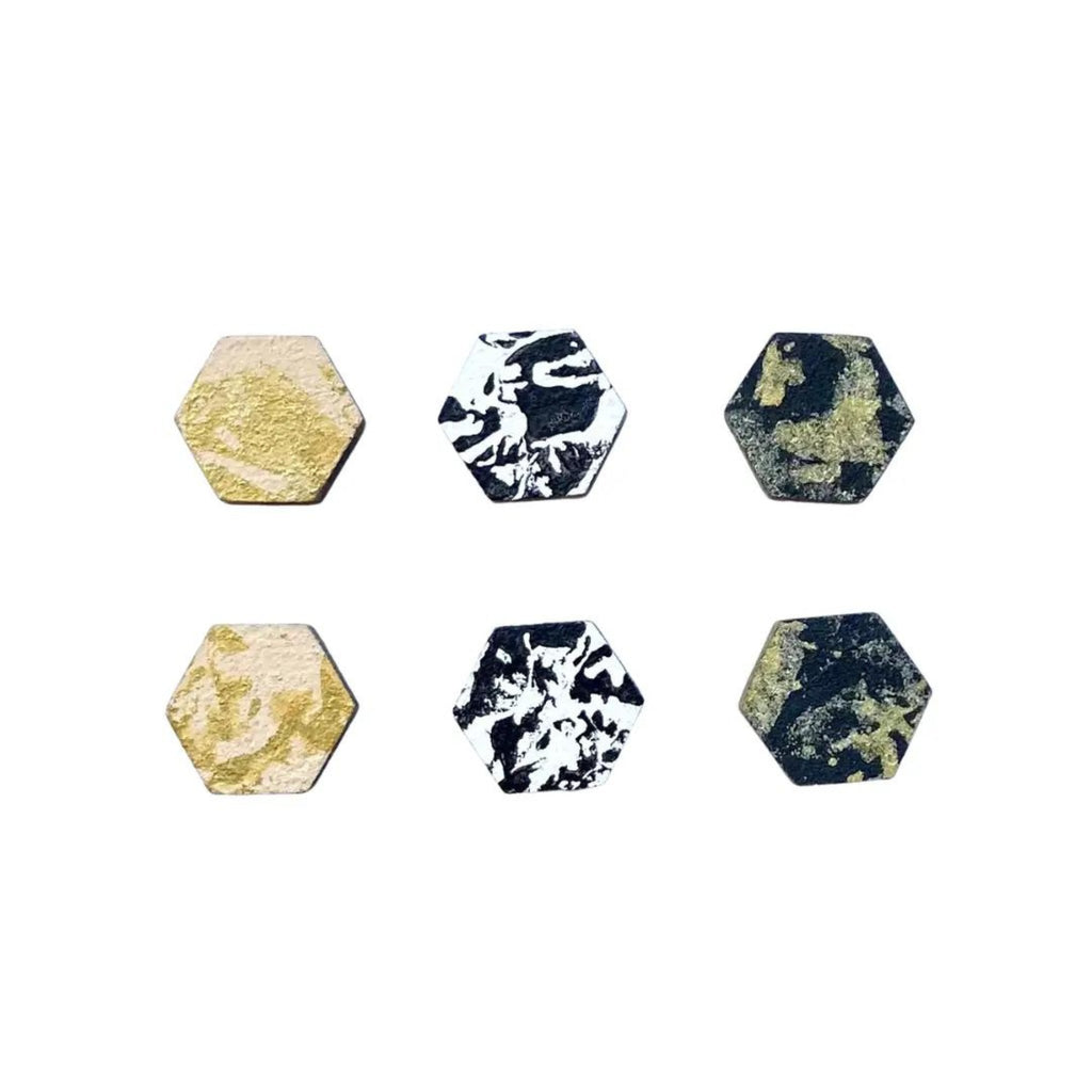 Hexagon Textured Effect Hand Painted Wooden Stud Set - The Little Jewellery Company