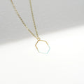 Hexagonal Turquoise Enamel and Brass Necklace | Minimalist - The Little Jewellery Company