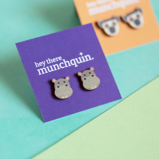 Hippo - Eco Friendly Wooden Studs - The Little Jewellery Company
