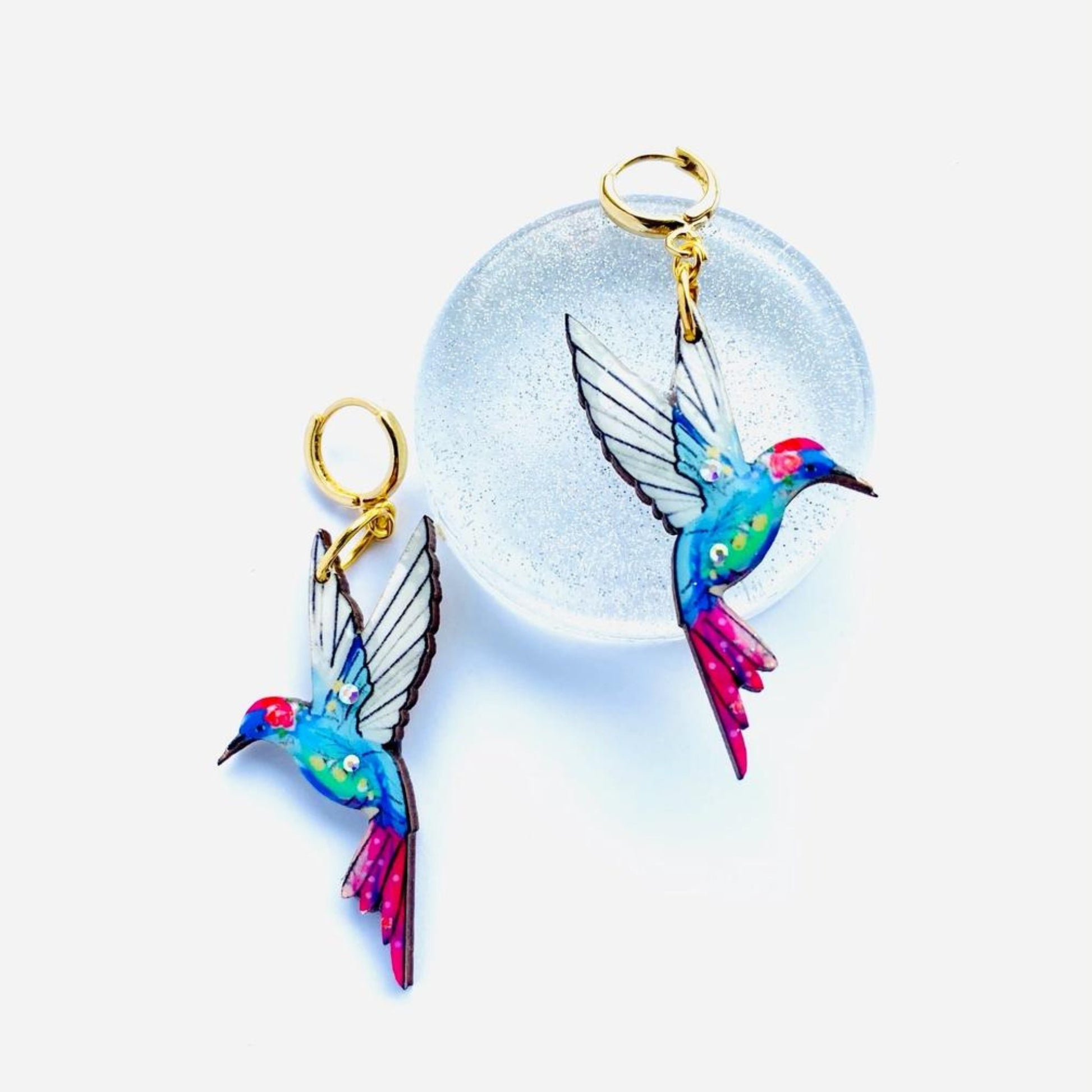 Hummingbird Earrings on Gold Plated Huggie Hoops - The Little Jewellery Company
