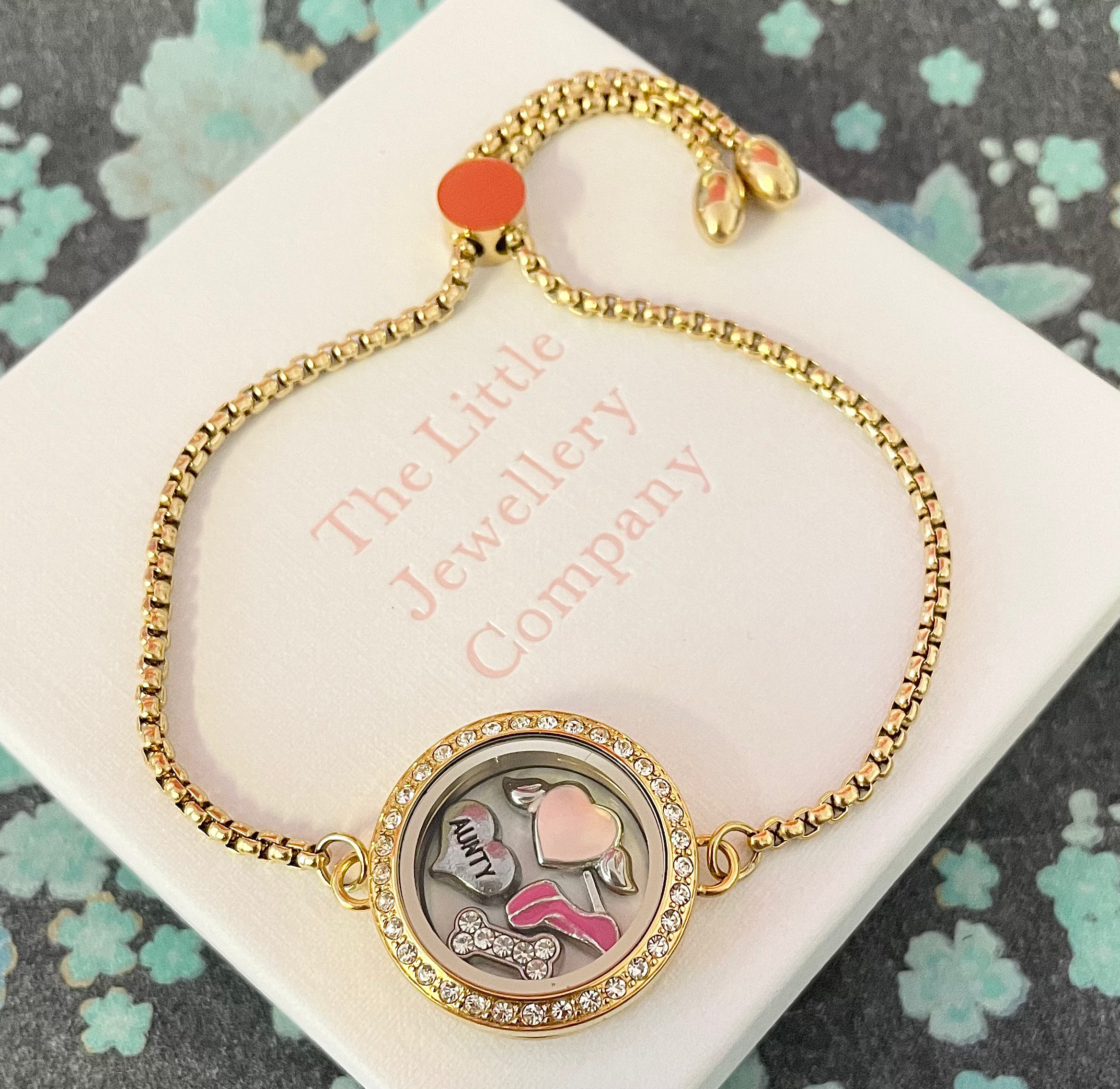 Memory Locket Slide Fastening Bracelet - Gold Crystal Medium