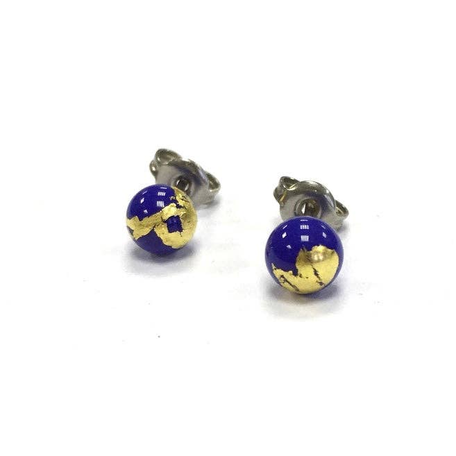 Lapis and Gold Handmade Glass Studs - The Little Jewellery Company