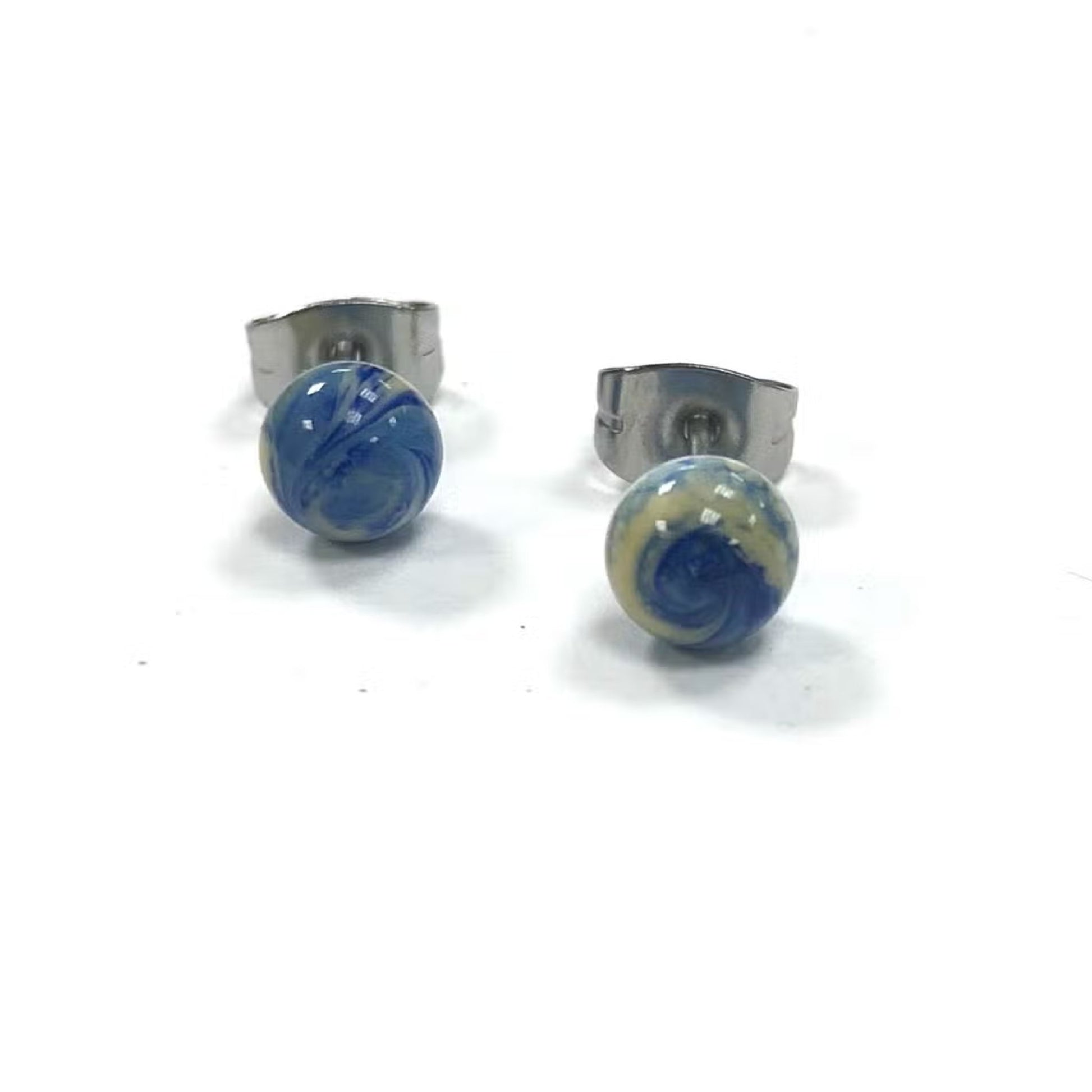 Lapis Swirl Handmade Glass Stud Earrings - The Little Jewellery Company