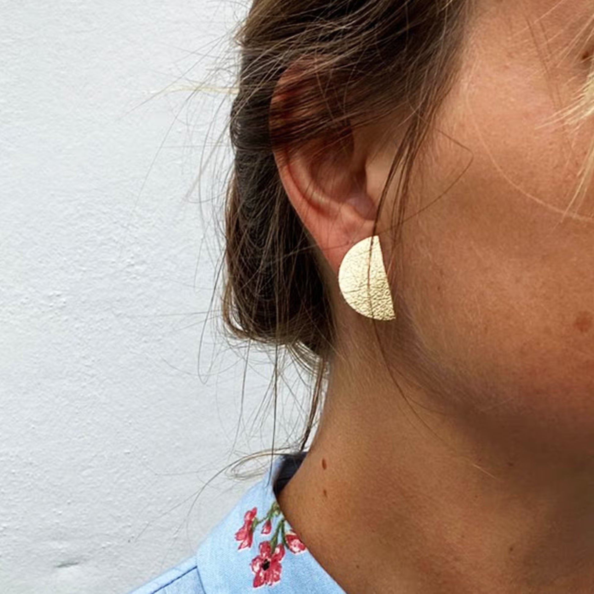 Leather Half Moon Stud Earrings - The Little Jewellery Company