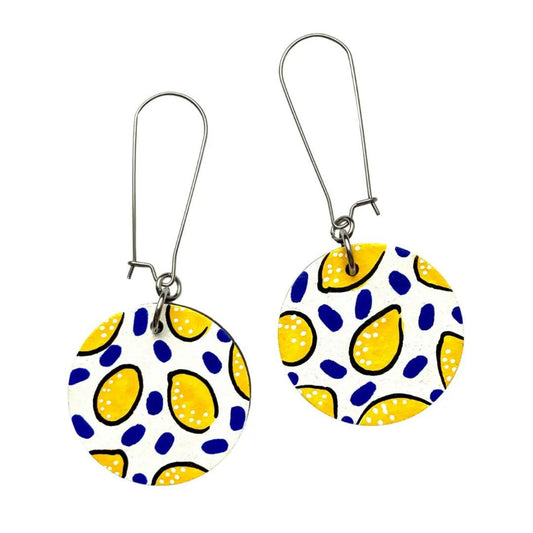 Lemons - Hand Painted Wooden Dangle Earrings - The Little Jewellery Company