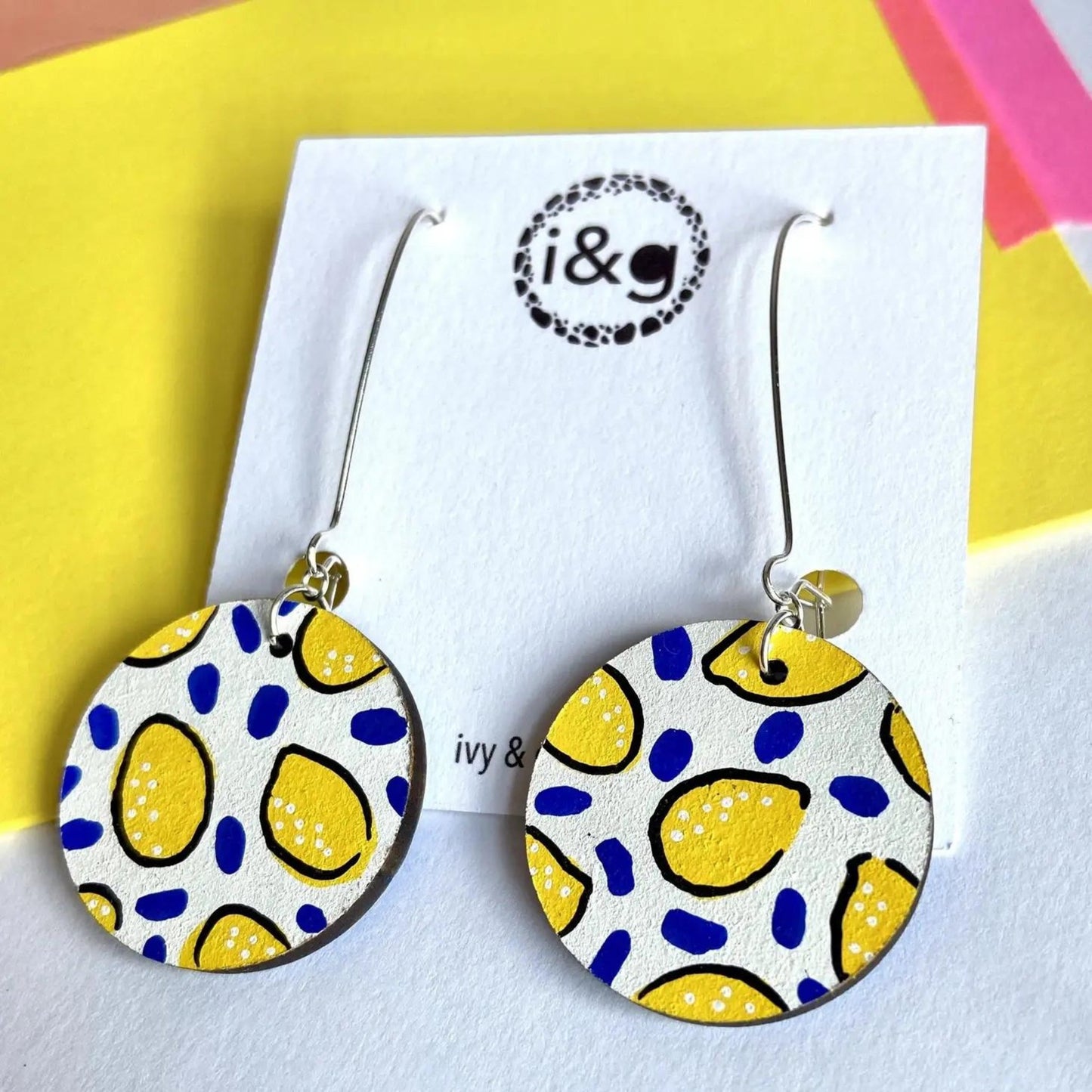 Lemons - Hand Painted Wooden Dangle Earrings - The Little Jewellery Company