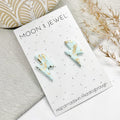 Lightning Bolt Studs - Green and Gold Leaf - The Little Jewellery Company