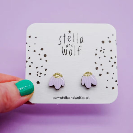 Lilac And Gold Petal Studs - The Little Jewellery Company