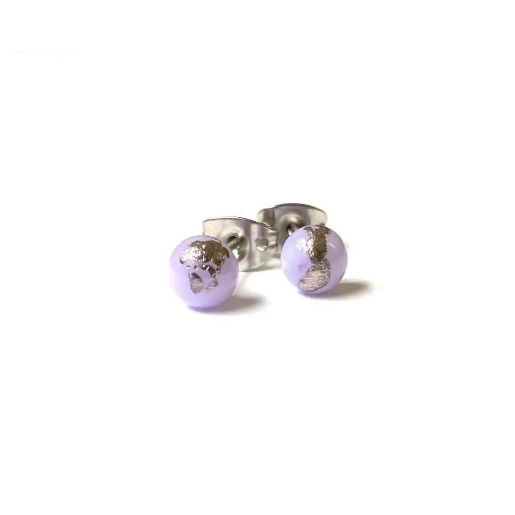 Lilac Glass and Palladium Mini Studs - The Little Jewellery Company
