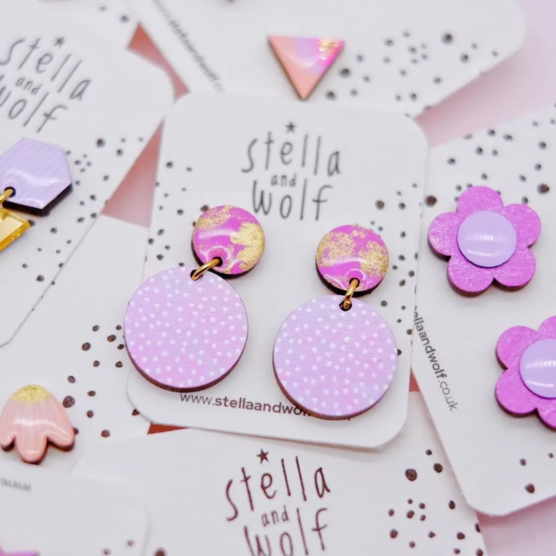 Lilac Polka Dot Drop Earrings - The Little Jewellery Company