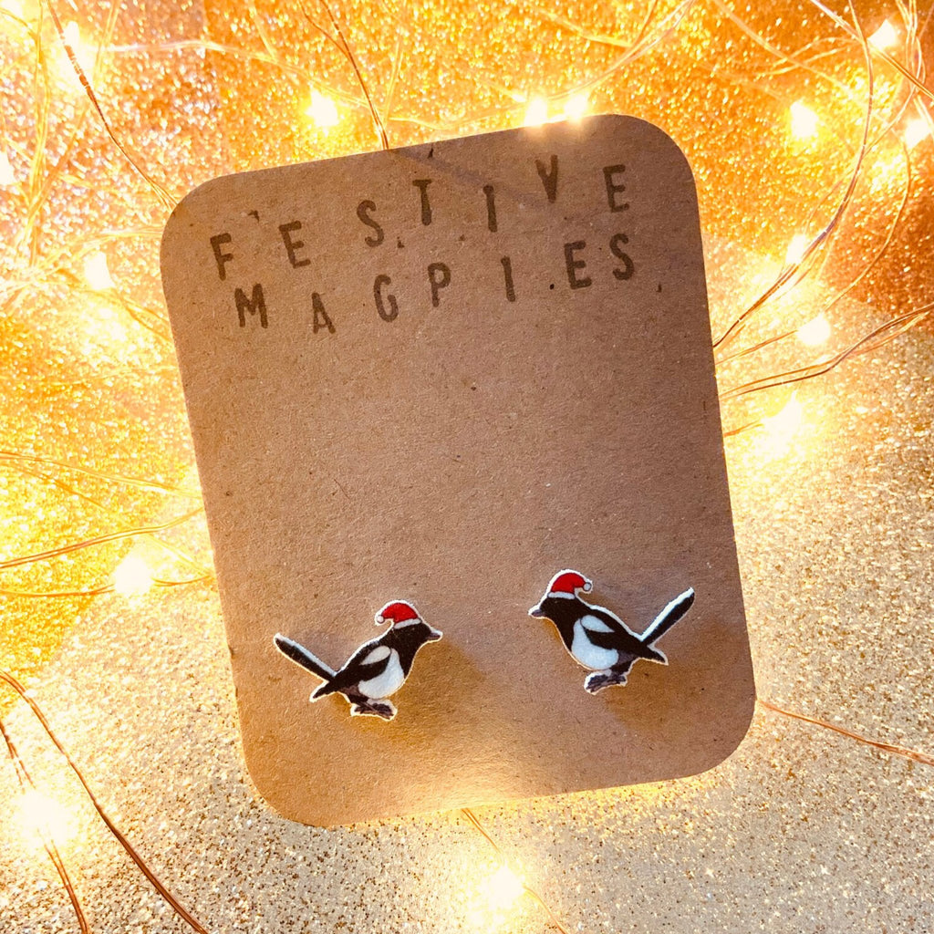 Little Christmas Magpie Studs - The Little Jewellery Company