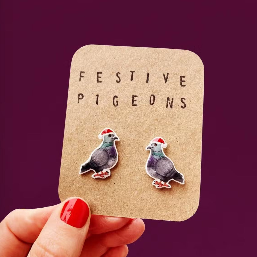 Little Festive Pigeon Studs - The Little Jewellery Company