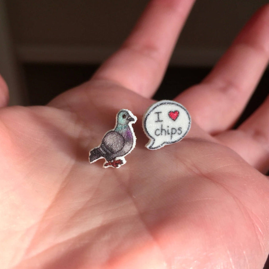 Little Pigeon Loves Chips Studs - The Little Jewellery Company