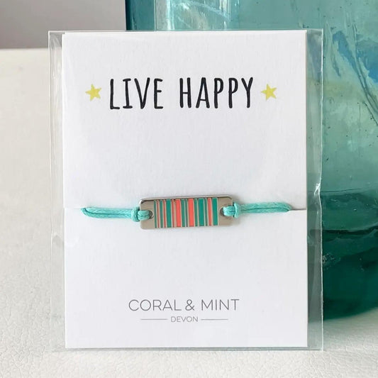 'Live Happy!' Mint and Coral String Bracelet - The Little Jewellery Company