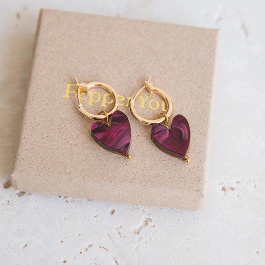 Love Grows Here Hoops: Merlot Red Marble - The Little Jewellery Company