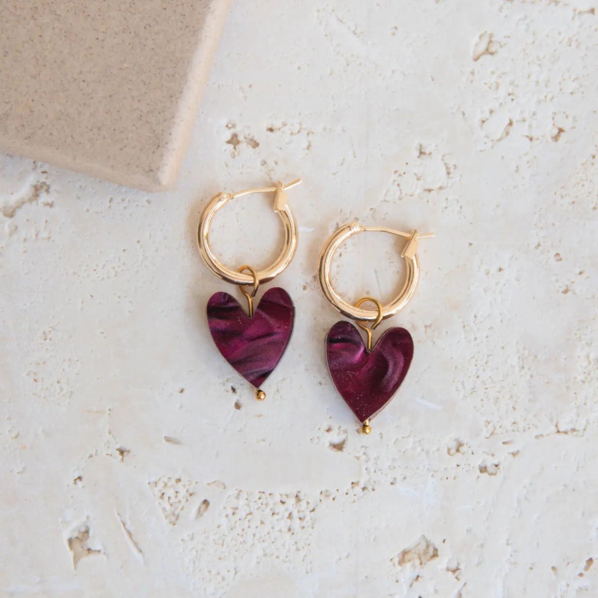 Love Grows Here Hoops: Merlot Red Marble - The Little Jewellery Company