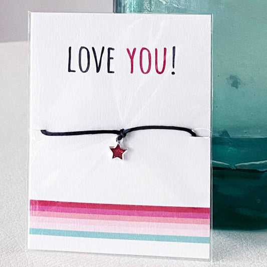 'Love You!' Sentiment String Star Charm Bracelet. - The Little Jewellery Company