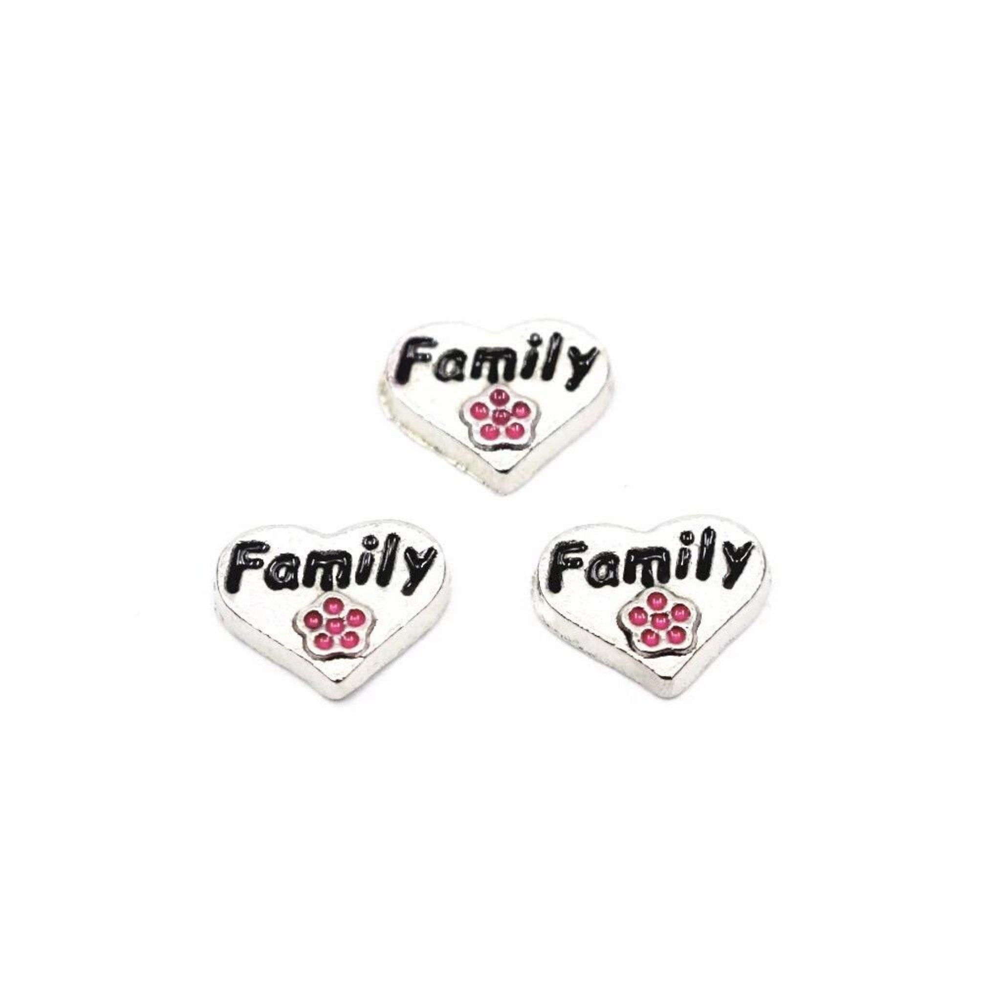 Memory Locket Charm - Family heart with flower