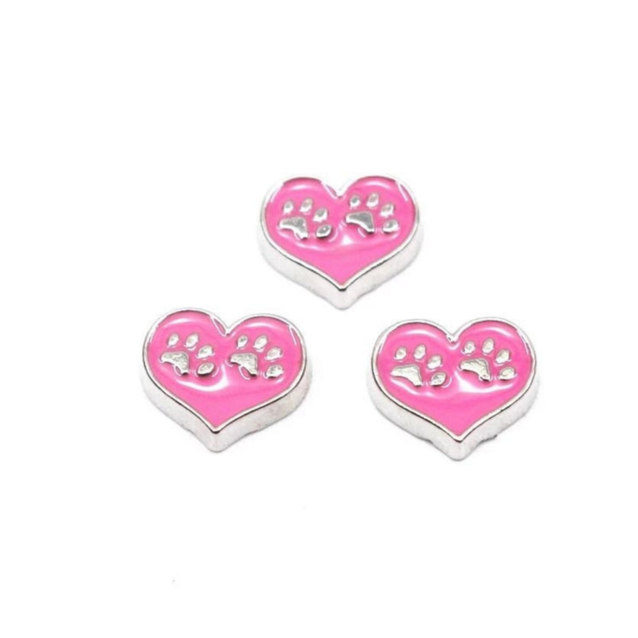 Memory Locket Charm - Paw prints heart (pink)