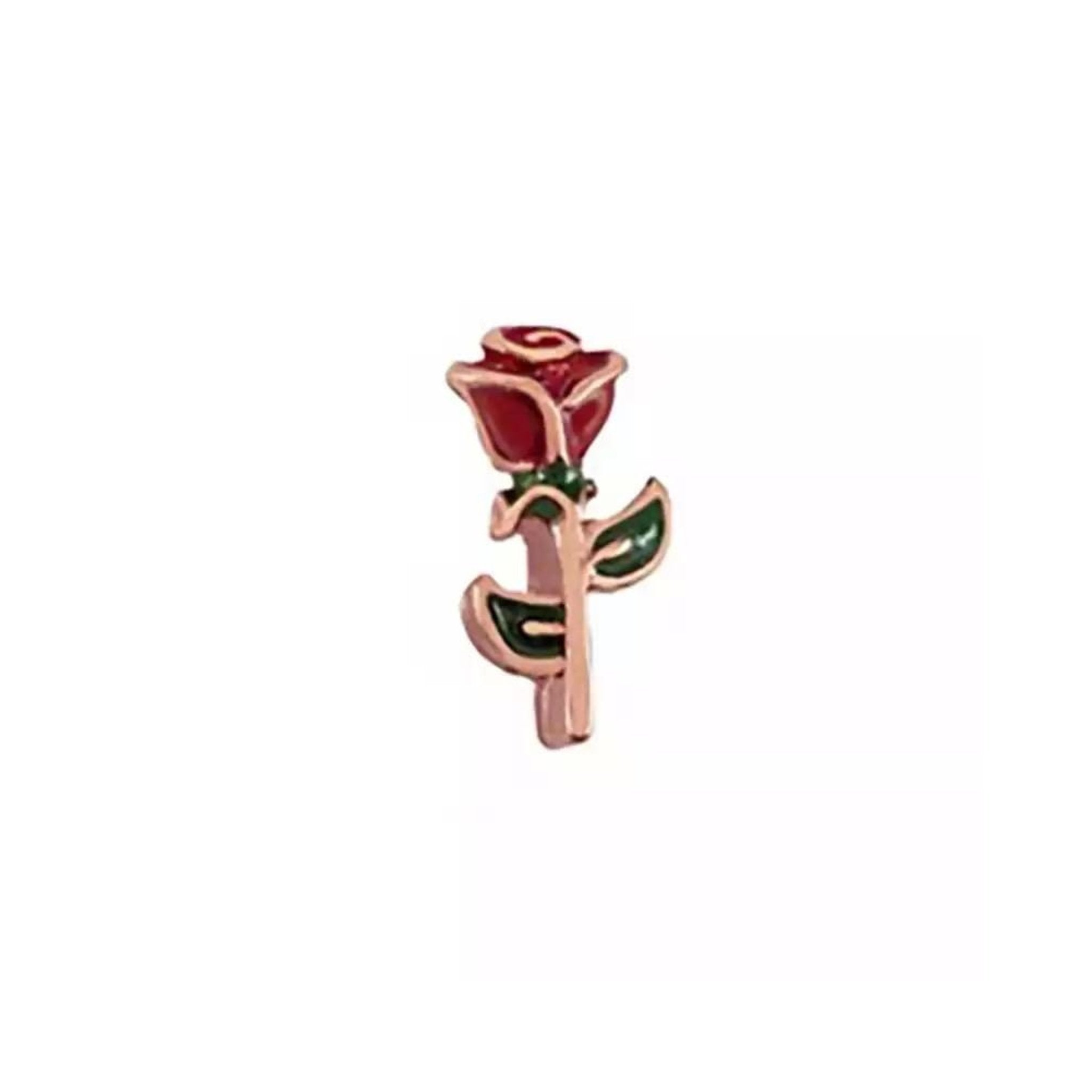 Memory Locket Charm - Red and Gold Rose - The Little Jewellery Company