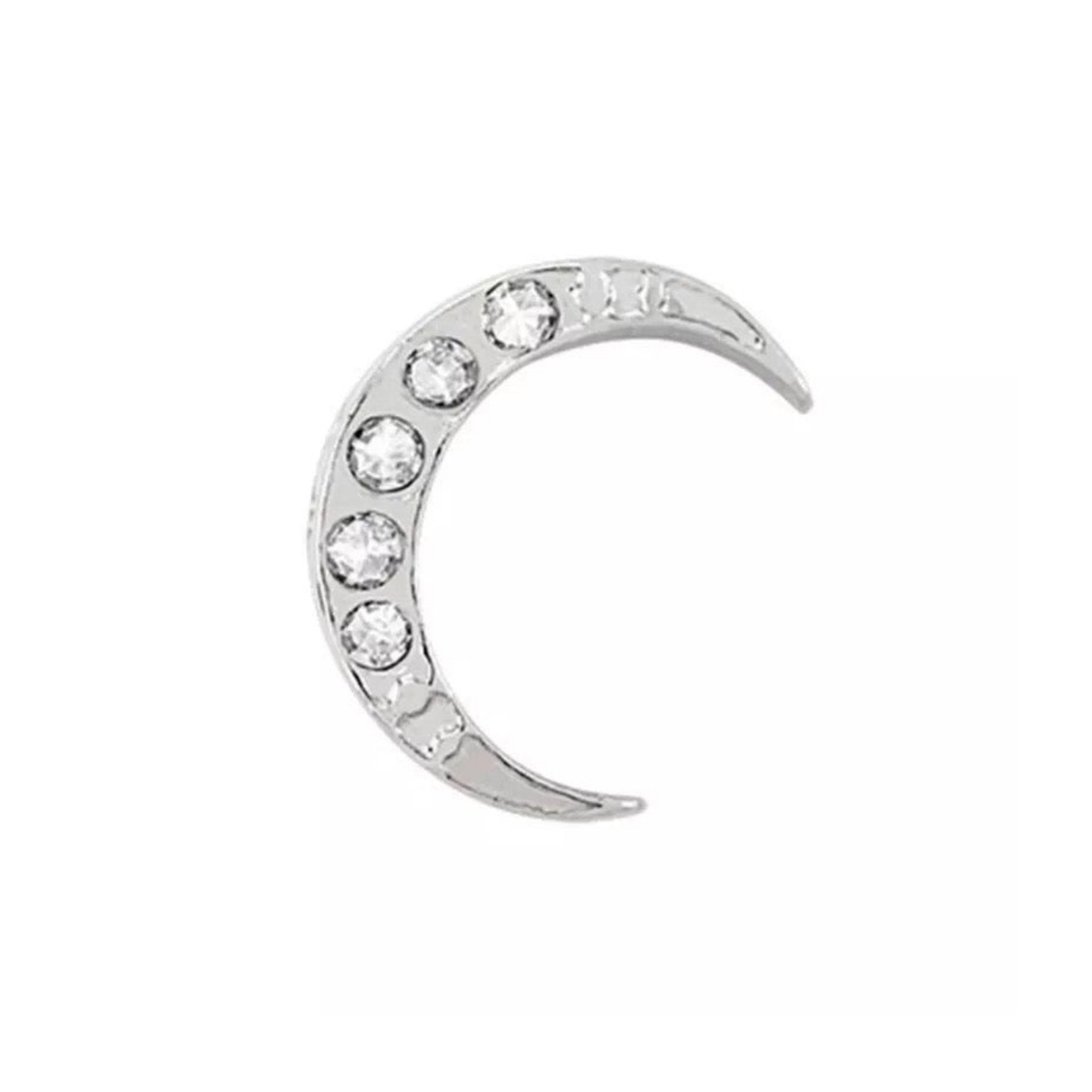 Memory Locket Charm - Silver Crystal Moon