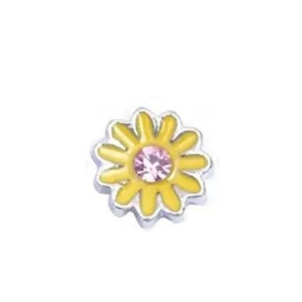 Memory Locket Charm - Sunflower (With Pink Crystal) - The Little Jewellery Company
